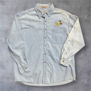 Most Wanted Vintage Button Down Denim Blue GT Georgia Tech Shirt Mens Size Large